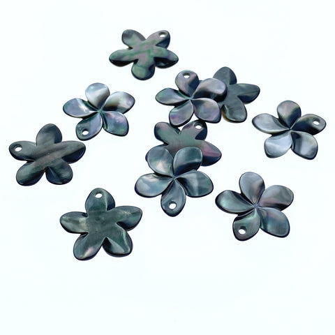 6pc Plumeria Flower Black Mother of Pearl Beads 17mm Hand Carved BM-0028