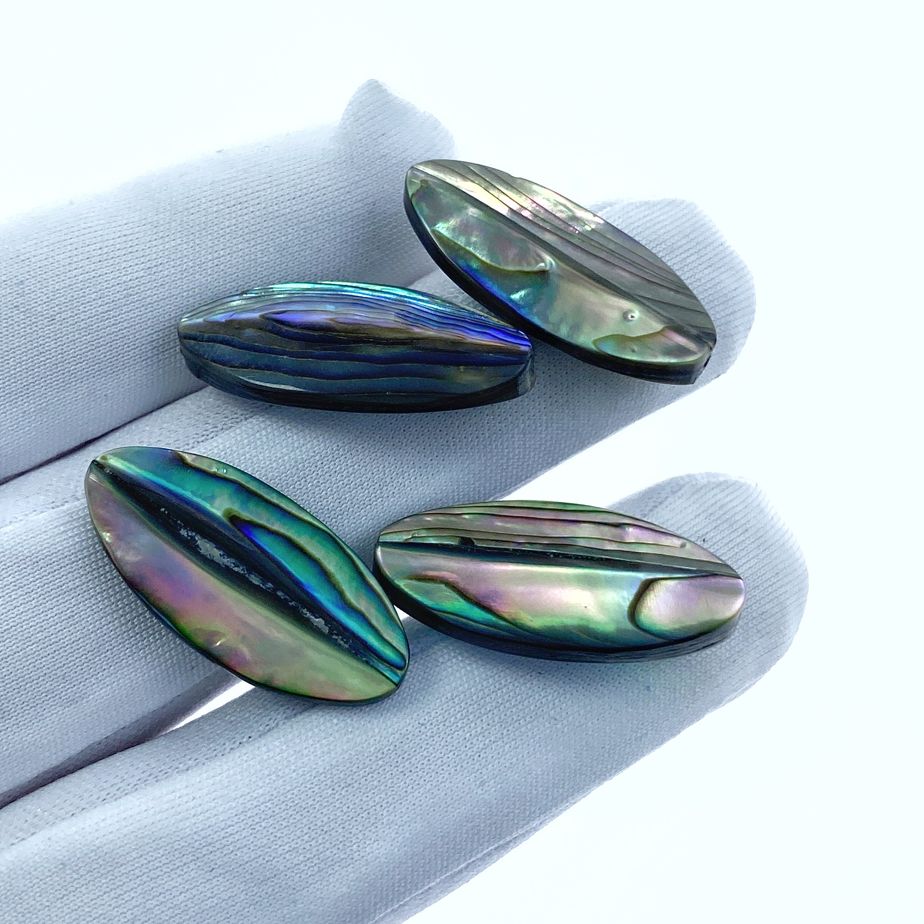 4pc 12mm x 25mm Hand Made Natural Abalone Shell Faceted Oval Beads AB-0015