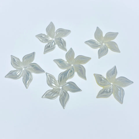 6pc 20mm Hand Carved White Mother of Pearl 5-petal Flower Beads WM-0012