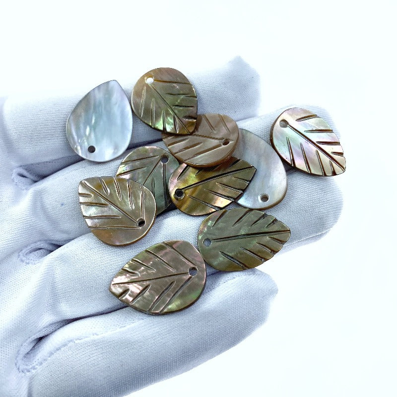 Leaf Beads Brown Mother Of Pearl Charms 20mm Hand Carved BGM-0003