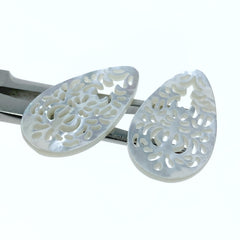 2pc White Mother of Pearl Filigree Pendants 20mm x 35mm Drop Shape Minimalist Design Jewelry Making DIY For Her WM-0198