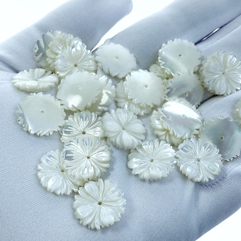 Buy Daisy Flower Beads White Mother Of Pearl At BestBeadSupply.com