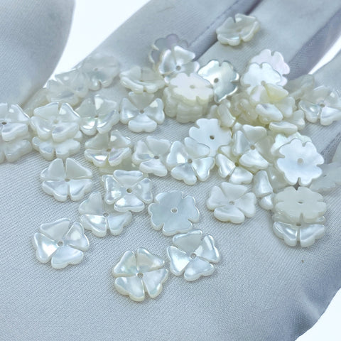 10pc Mother Of Pearl 4 Petal Flower Beads Charms 10mm Hand Carved Hawaii Tropical Nature Organic Design Minimalist Jewelry Earrings WM-0005