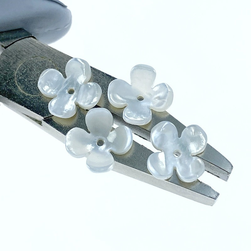 10pc White Flower Beads Hand Carved Mother Of Pearl 10mm Floral DIY Bridal Jewelry WM-0200