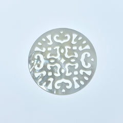 2pc 25mm Organic Hand Carved White Mother of Pearl Filigree Round Pendants WM-0086