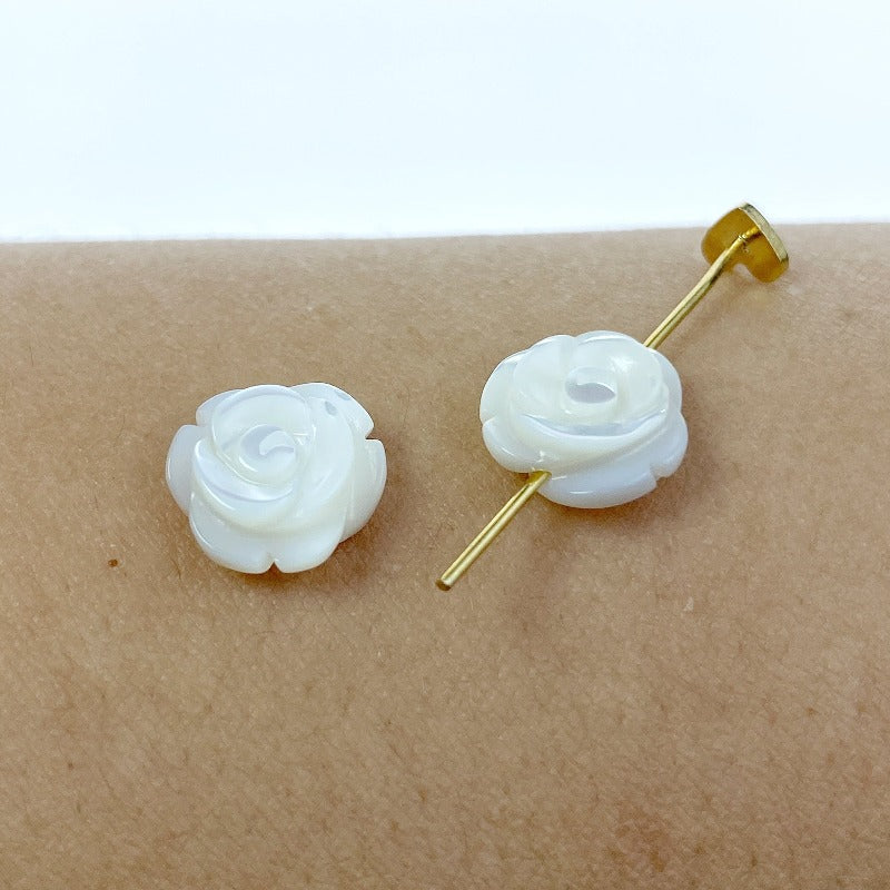 Buy Rose Flower Beads White Mother Of Pearl 10mm Hand Carved WM-0013