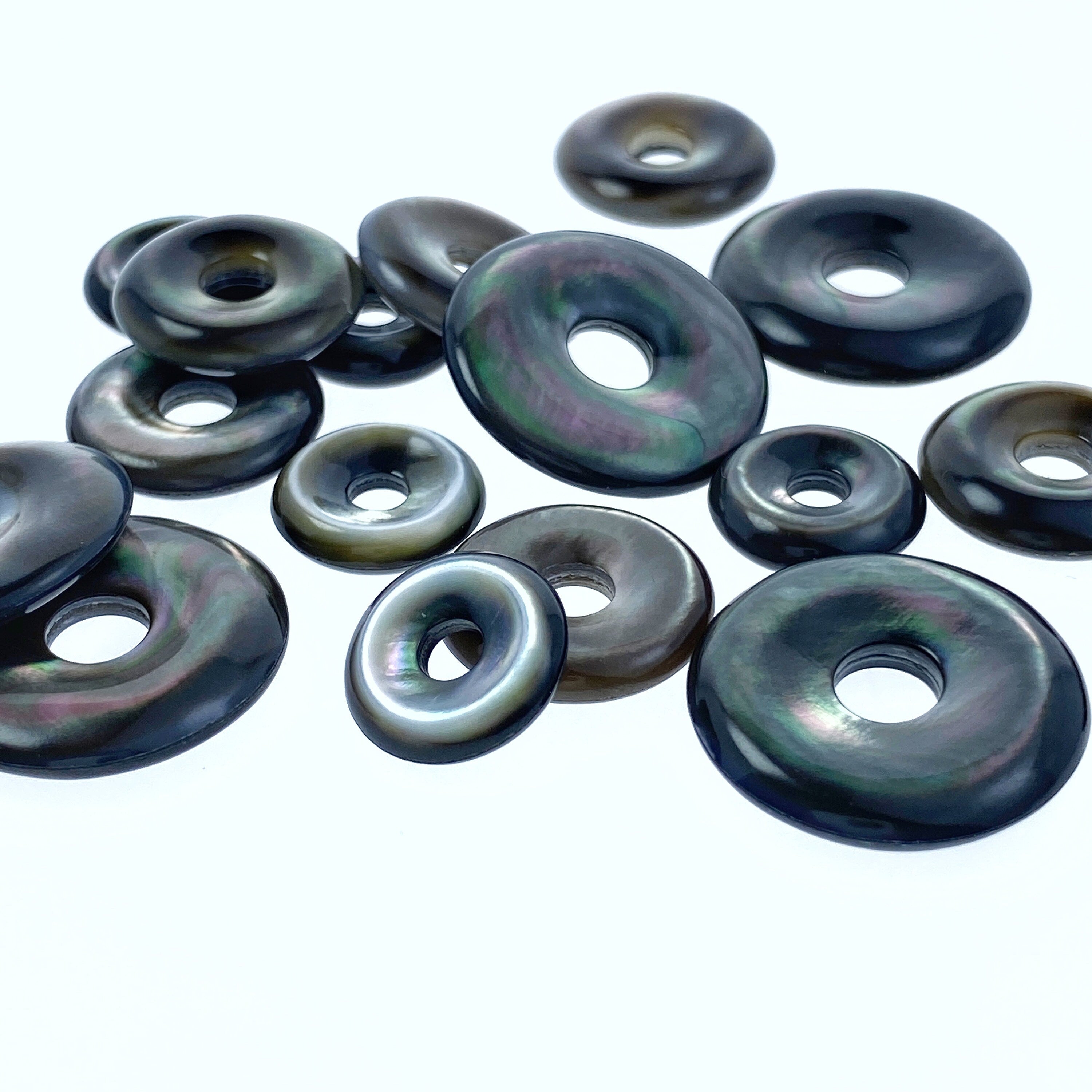 12mm, 15mm, 20mm Natural Black Mother of Pearl Donut Circle Pendants BM-0086