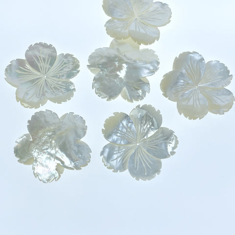 2pc 39mm Hand Carved White Mother of Pearl 5-petal Flower Beads WM-0168