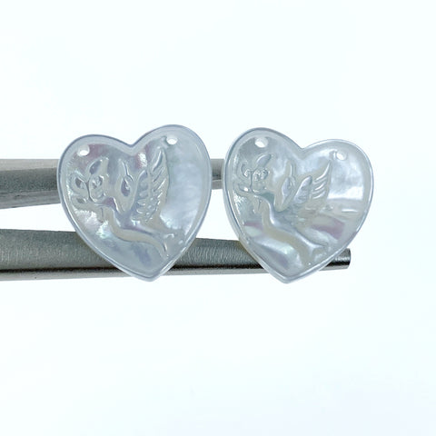 2pc 15mm x 15mm White Mother of Pearl Heart Shape Dove Connectors Pendants WM-0223