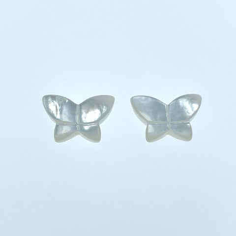 4pc 10mm x 12mm Organic Hand Carved White Mother of Pearl Butterfly Beads WM-0142