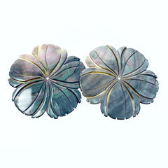 2pc Hibiscus Flower Beads Black Mother of Pearl 5-petal Flower Beads