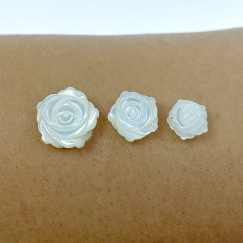 10pc Rose Flower Beads White Mother Of Pearl Double Sided Hand Carved Jewelry Earring Making Components Floral Bead Charms Hand Made WM-0051