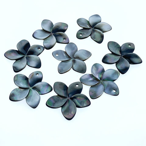 6pc Plumeria Flower Black Mother Of Pearl Beads 25mm Hand Carved Shell BM-0032