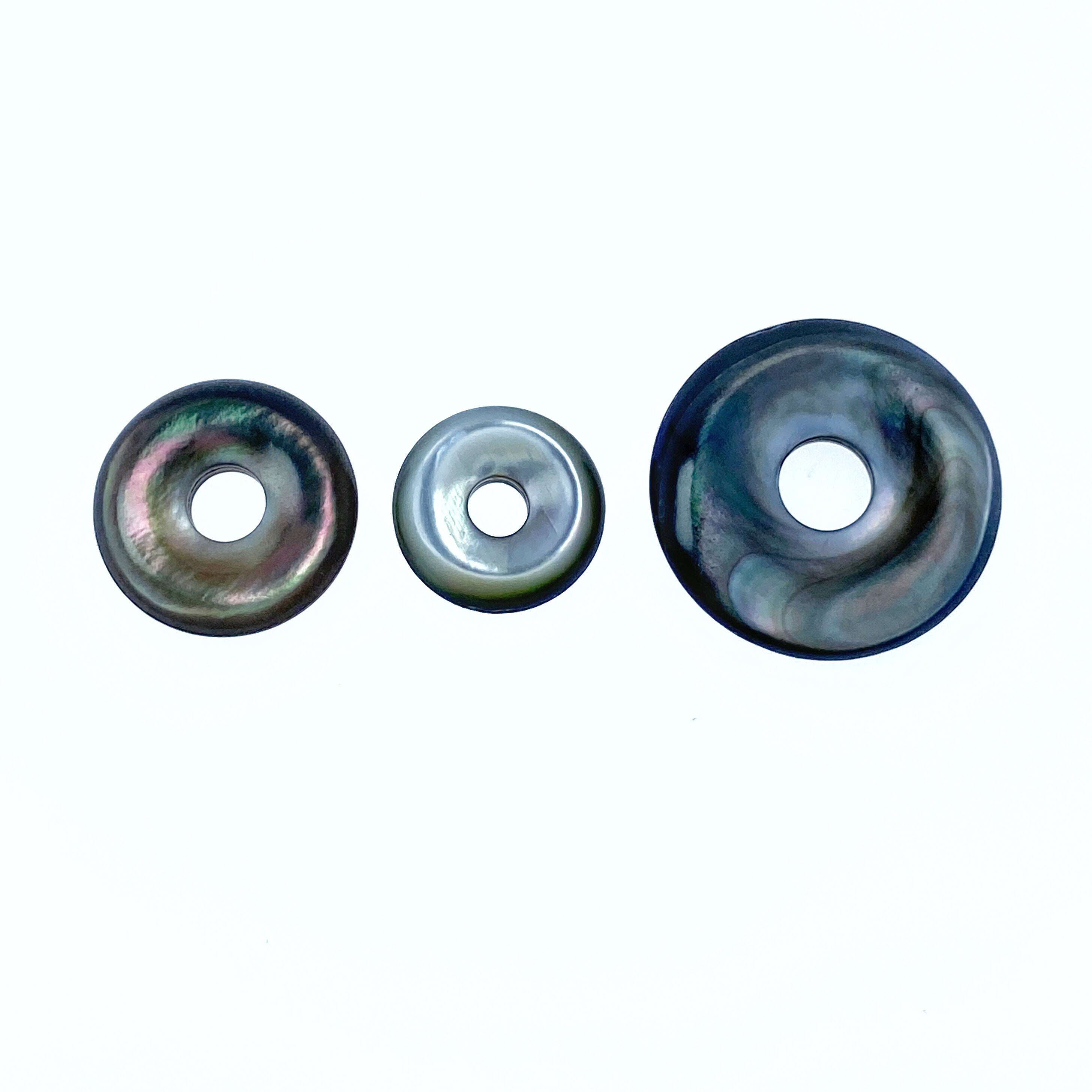 12mm, 15mm, 20mm Natural Black Mother of Pearl Donut Circle Pendants BM-0086