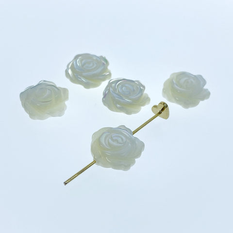 10pc Rose Flower Beads White Mother Of Pearl Double Sided Hand Carved Jewelry Earring Making Components Floral Bead Charms Hand Made WM-0051