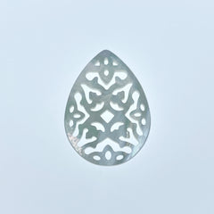2pc 17mm x 25mm Natural White Mother of Pearl Filigree Drop Shape Pendants WM-0147