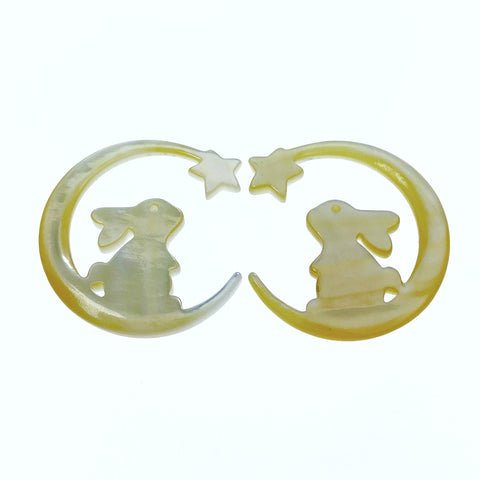 2pc Bunny Rabbit Wishing Star Moon Mother Of Pearl Beads Charms 25mm Natural Yellow Pearl Shell Jewelry Earring Making DIY Beads YM-0016