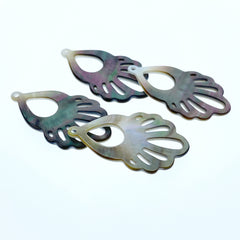 2pc 20mm x 35mm Natural Black Mother of Pearl Filigree Drop Shape Pendants BM-0057