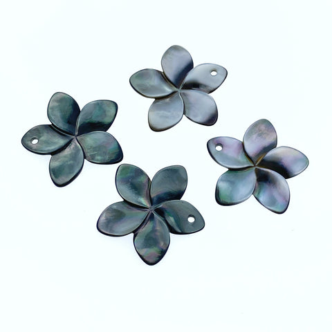 6pc Plumeria Flower Black Mother Of Pearl Beads 25mm Hand Carved Shell BM-0032