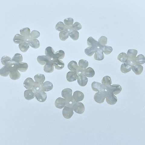 Flower Beads White Mother Of Pearl Charms 14mm Hand Carved WM-0191