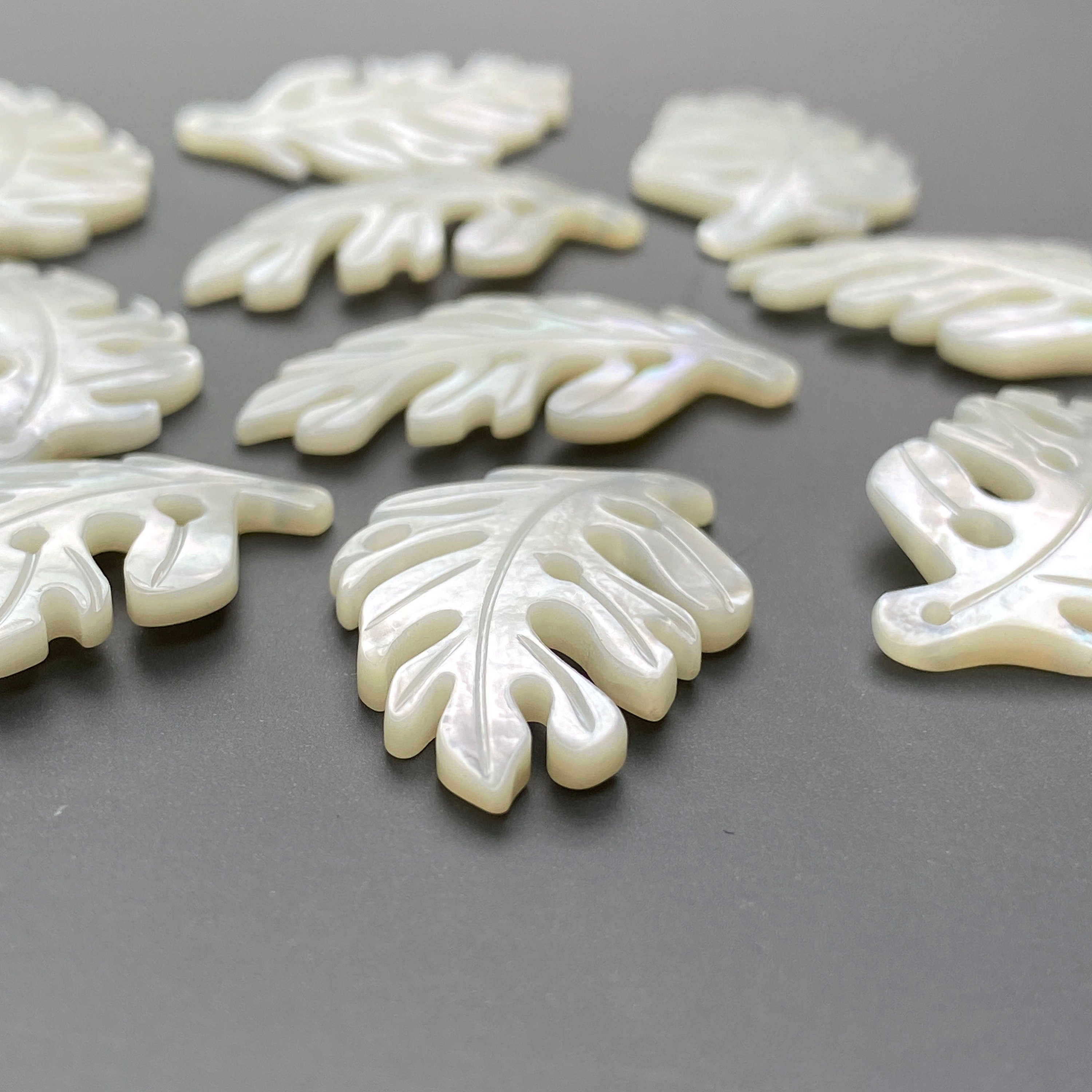 2pc White Mother of Pearl Monstera Leaf 33mm Pendants For Earrings DIY Jewelry Making Tropical Minimalistic Design Hawaiian Leaf WM-0139