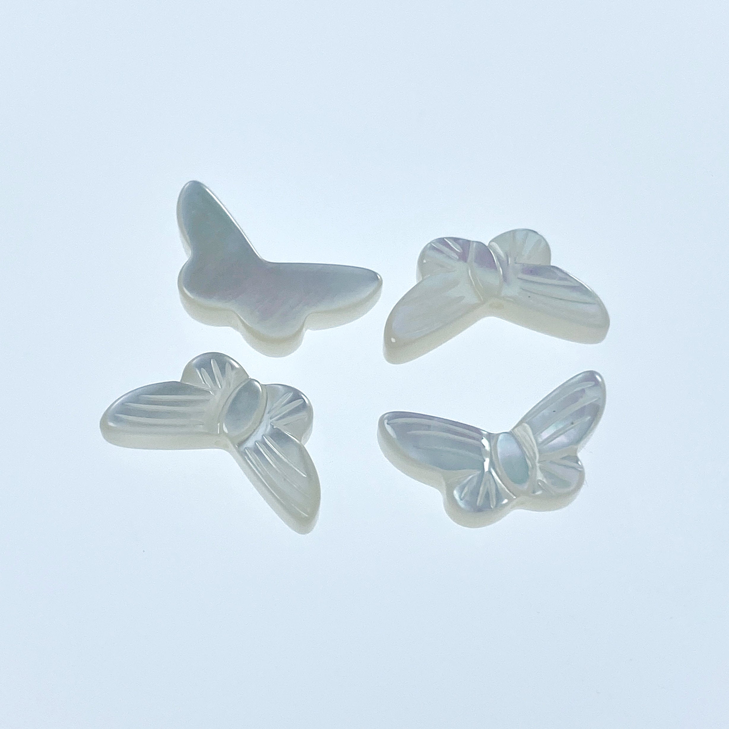 4pc 7mm x 13mm Organic Hand Carved White Mother of Pearl Butterfly Beads WM-0094