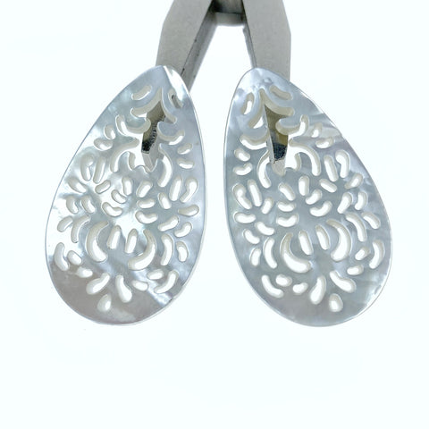 2pc White Mother of Pearl Filigree Pendants 20mm x 35mm Drop Shape Minimalist Design Jewelry Making DIY For Her WM-0198