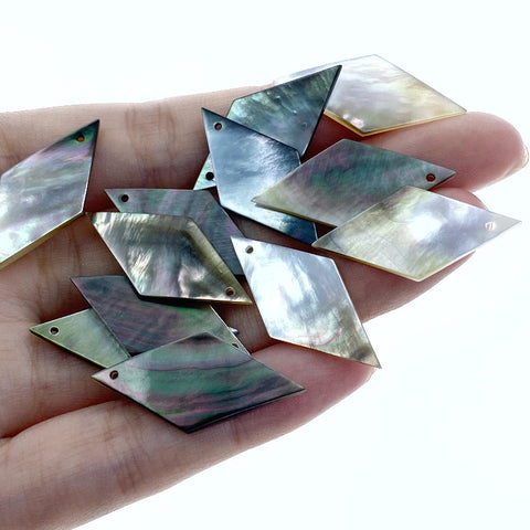 Rhombus Drop Beads Black Mother Of Pearl 20mm DIY Earring Charms BM-0090