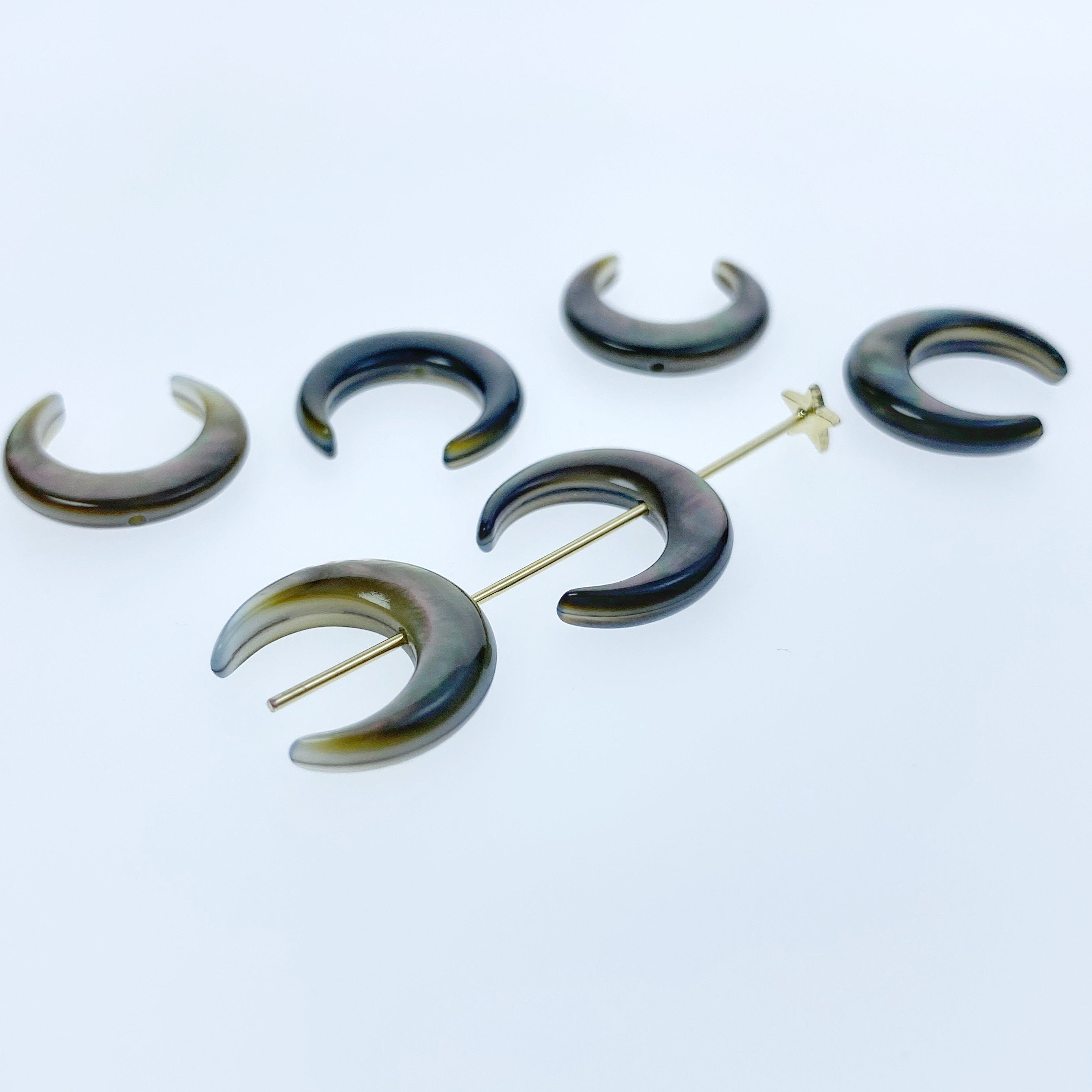 6pc Black Crescent Moon Beads Charms Mother Of Pearl Pendants For DIY Jewelry Earrings Making Necklace Natural Hand Carved 15mm BM-0016