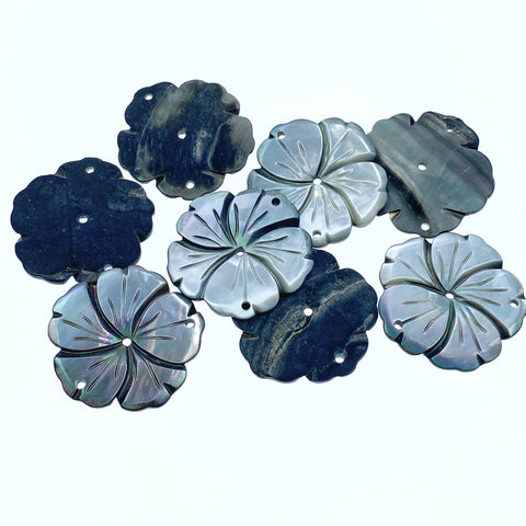 6pc 30mm Hand Carved Black Mother of Pearl Bauhinia Flower Connector Pendants BM-0010