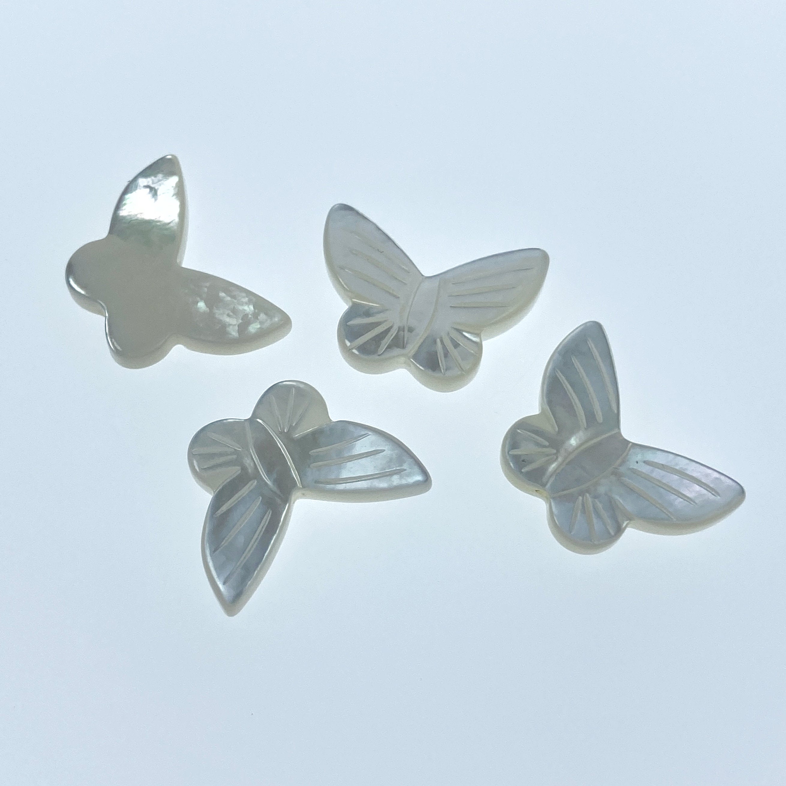 4pc 13mm x 18mm Organic Hand Carved White Mother of Pearl Butterfly Beads WM-0102