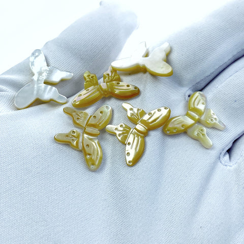 4pc 14mm x 20mm Hand Carved Yellow Mother of Pearl Butterfly Beads YM-0013