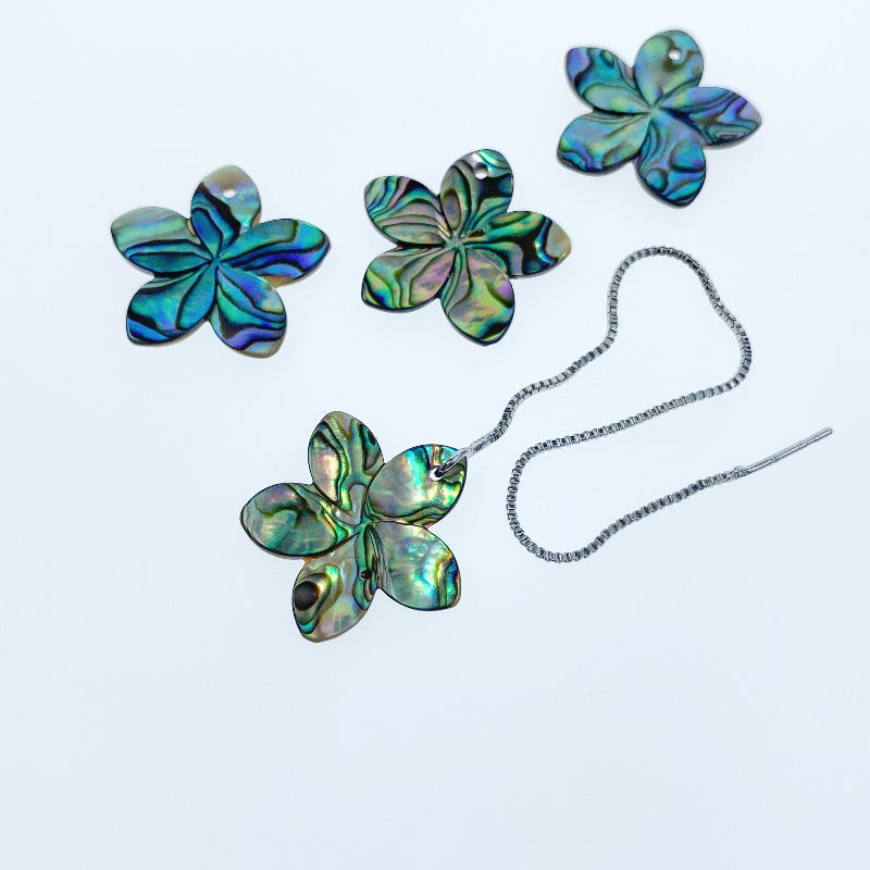2pc Plumeria Flower Abalone Shell 20mm Hand Carved Pendants AB-0012