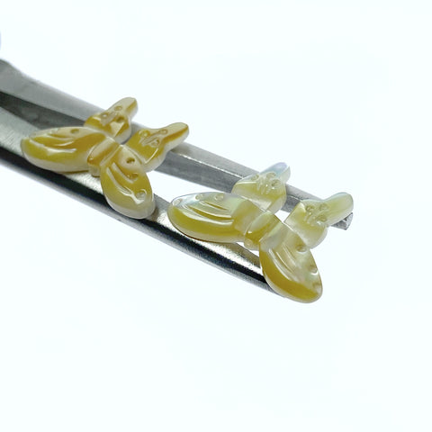 4pc 14mm x 20mm Hand Carved Yellow Mother of Pearl Butterfly Beads YM-0013