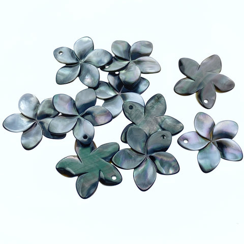 6pc Plumeria Flower Black Mother Of Pearl Beads 25mm Hand Carved Shell BM-0032