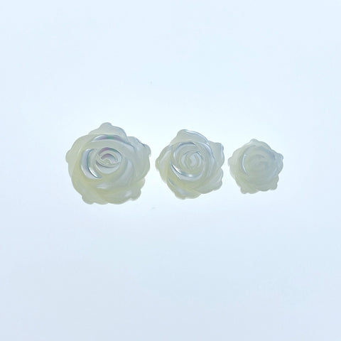 10pc Rose Flower Beads White Mother Of Pearl Double Sided Hand Carved Jewelry Earring Making Components Floral Bead Charms Hand Made WM-0051