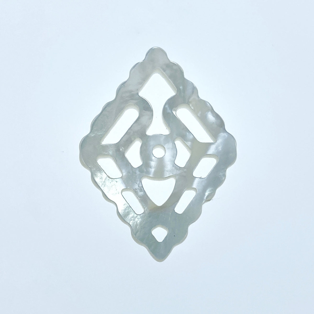 2pc 23mm x 34mm Organic Hand Carved White Mother of Pearl Filigree Rhombus Pendants WM-0011