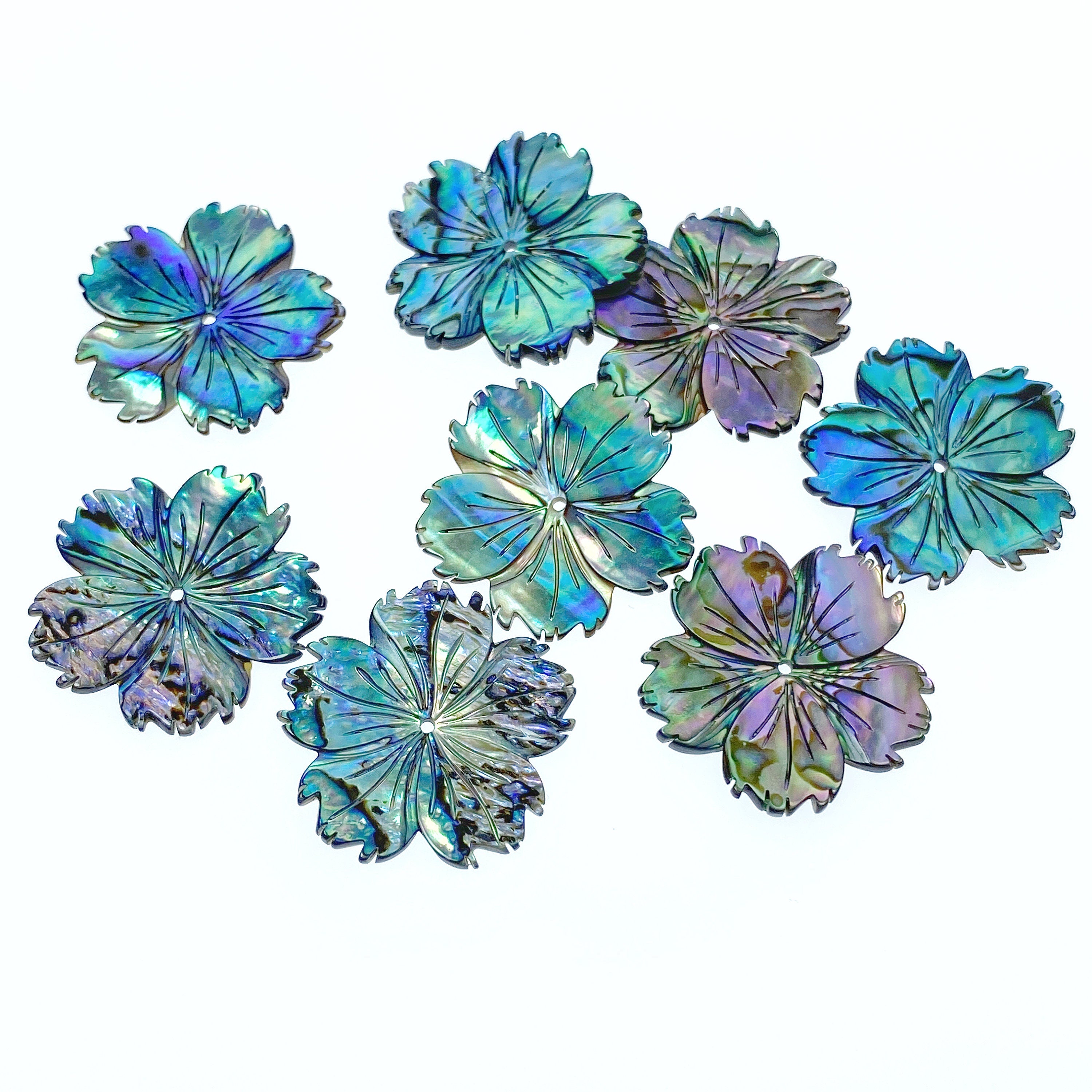 2pc Hibiscus Flower Natural Abalone Shell Beads Charms Pendants 25mm Jewelry Earrings Making Hawaii Tropical Flowers Hand Carved AB-0024