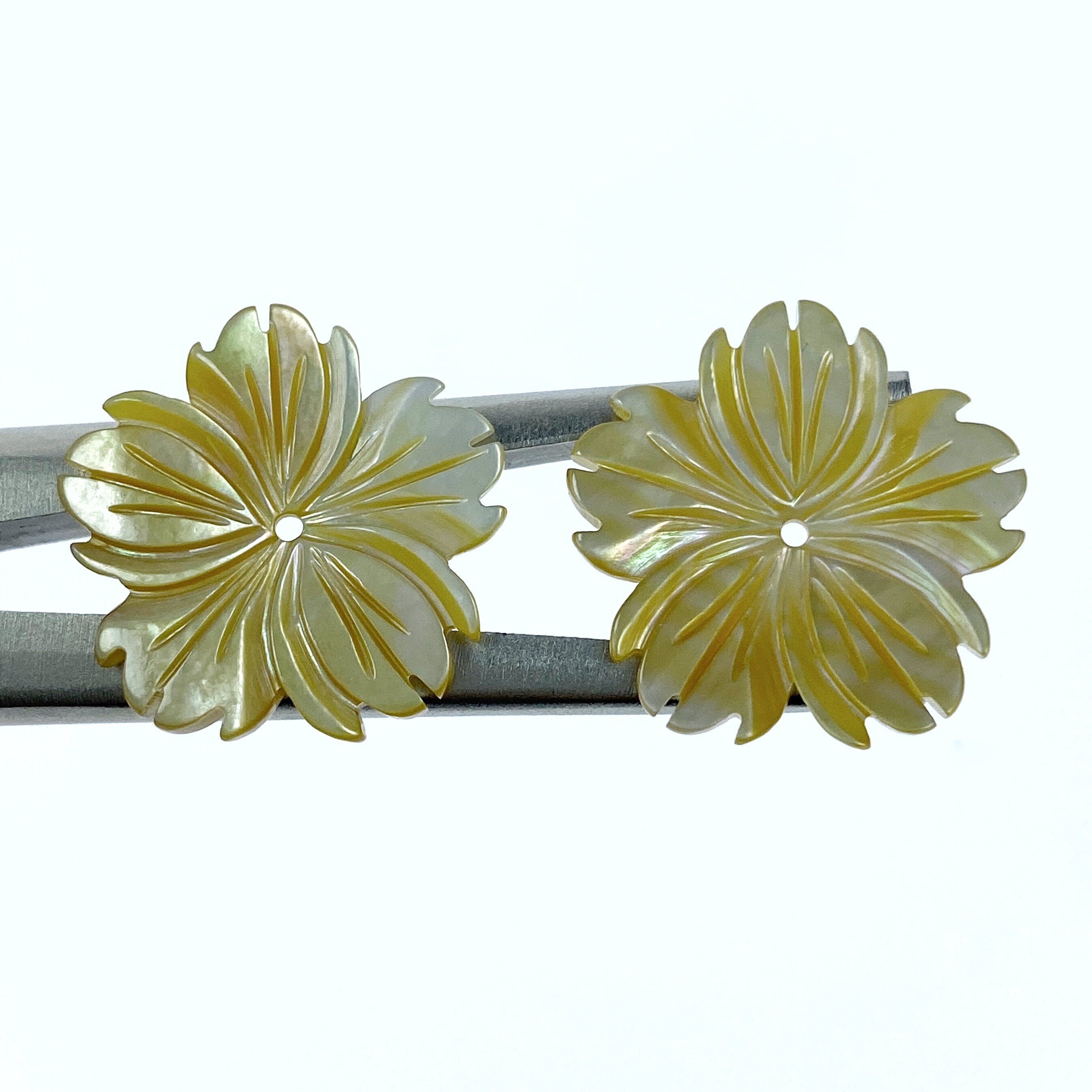 6pc 20mm Hand Carved Yellow Mother of Pearl 5-petal Flower Beads YM-0009