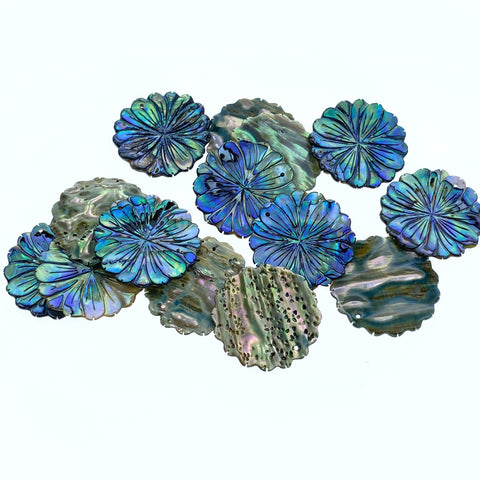 2pc Abalone Daisy Flower Beads Pendants Natural Shell 30mm Hand Carved Hawaii Tropical Minimalistic Design For Jewelry Making AB-0002