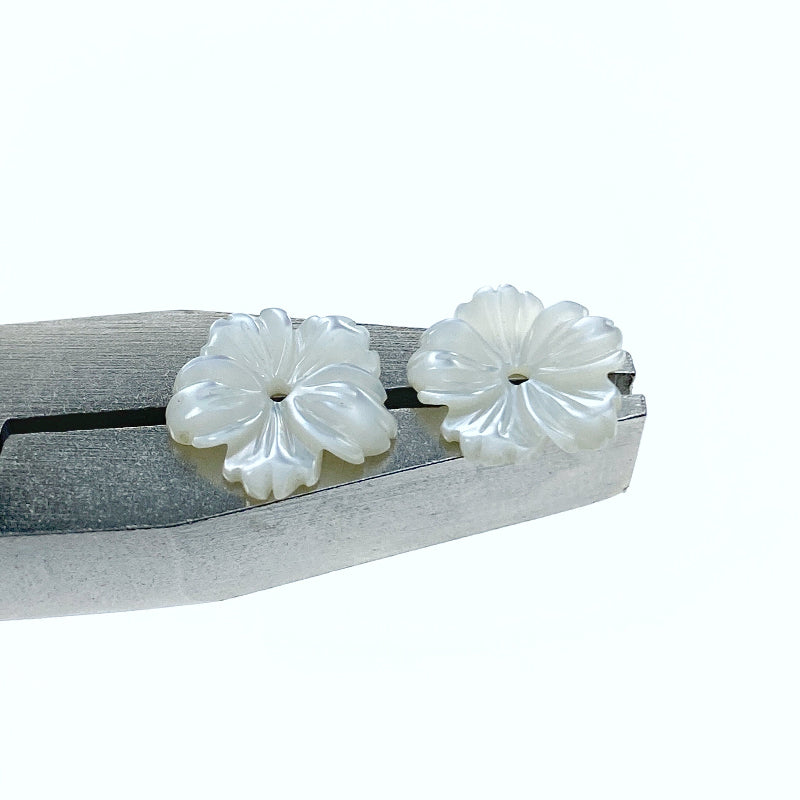 10pc Hawaiian Flower Beads White Mother Of Pearl 10mm Hand Carved Bridal Jewelry Minimalist Design WM-0089