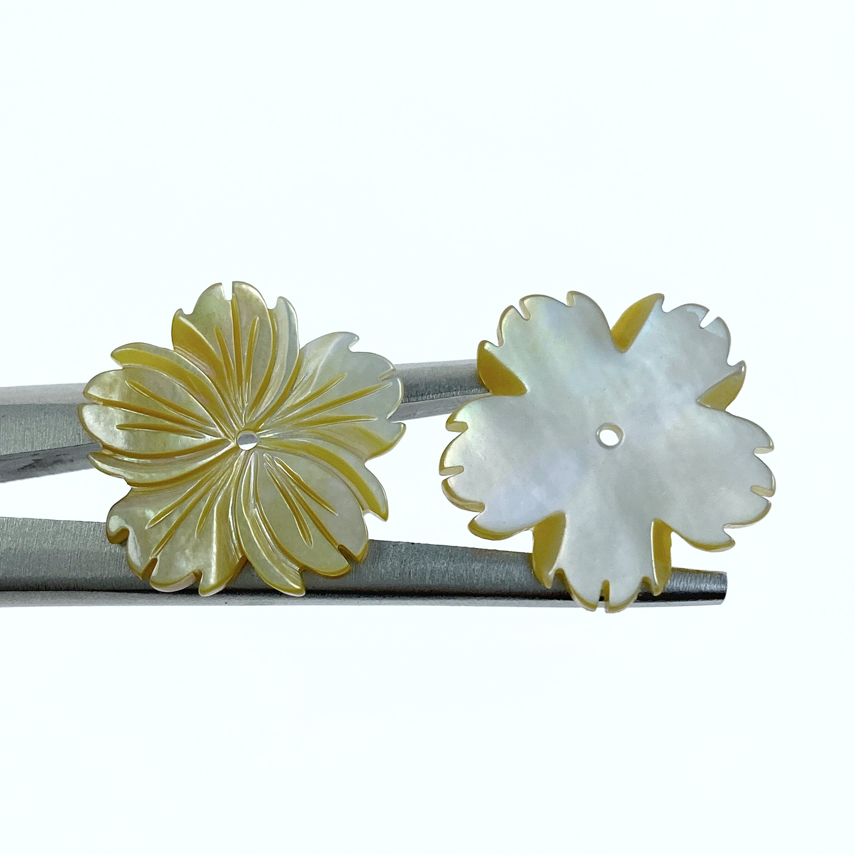 6pc 20mm Hand Carved Yellow Mother of Pearl 5-petal Flower Beads YM-0009