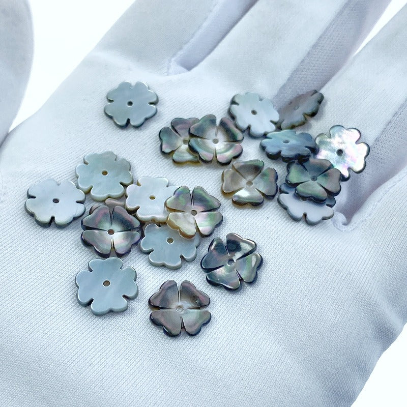 10pc Flower Shaped Black Mother Of Pearl Beads 10mm Hand Carved Charms DIY Jewelry BM-0002