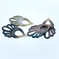 2pc 20mm x 35mm Natural Black Mother of Pearl Filigree Drop Shape Pendants BM-0057