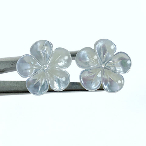 6pc 20mm Hand Carved White Mother of Pearl 5-petal Flower Beads WM-0156