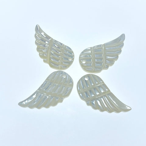 4pc Angel Wings White Mother Of Pearl 21mm Wing Pendants WM-0032