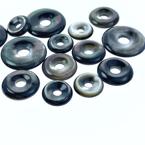 12mm, 15mm, 20mm Natural Black Mother of Pearl Donut Circle Pendants BM-0086