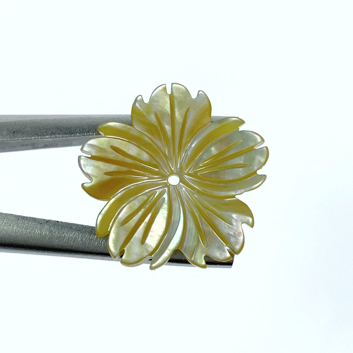 6pc 20mm Hand Carved Yellow Mother of Pearl 5-petal Flower Beads YM-0009