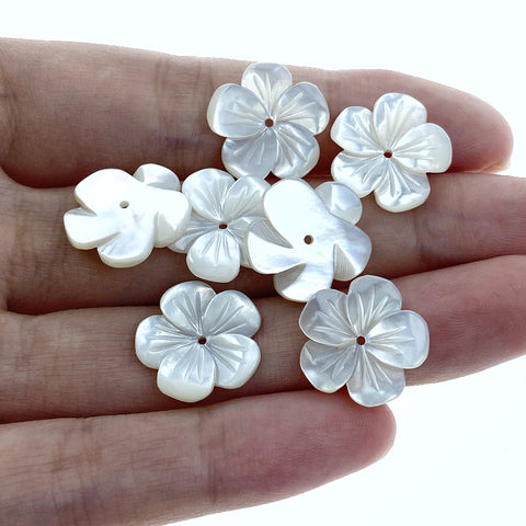 10pc Hawaii Flower Mother Of Pearl Beads Hand Carved 15mm WM-0129