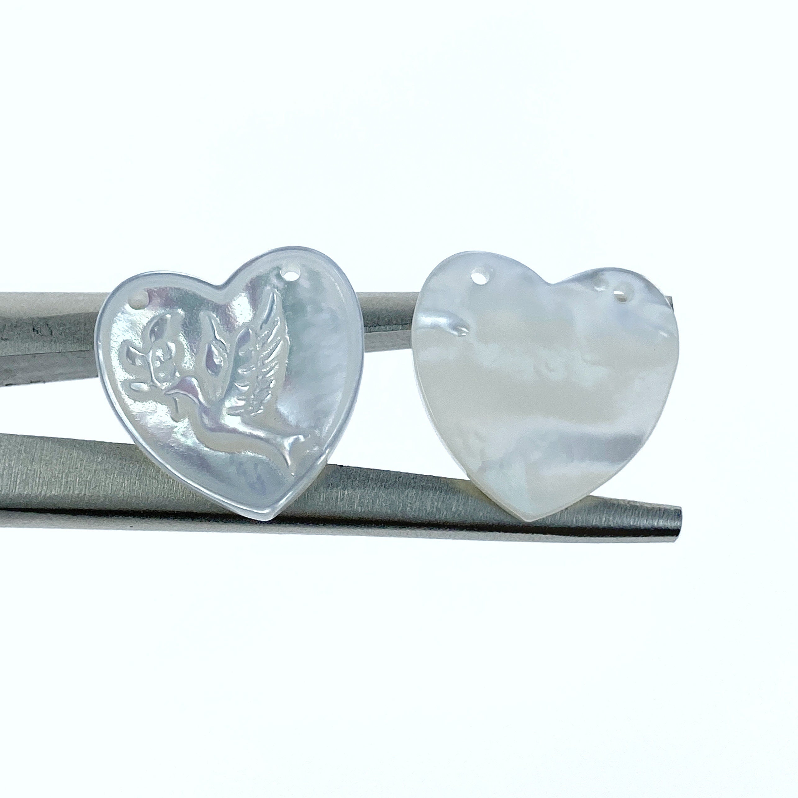 2pc 15mm x 15mm White Mother of Pearl Heart Shape Dove Connectors Pendants WM-0223